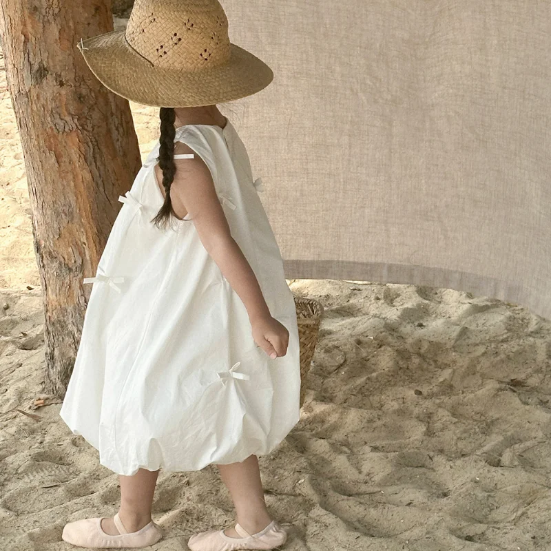 Robe blanche pour enfants avec nœud, haut précieux pour filles, vêtements doux et mignons, bébé, mode, nouveau, 2024