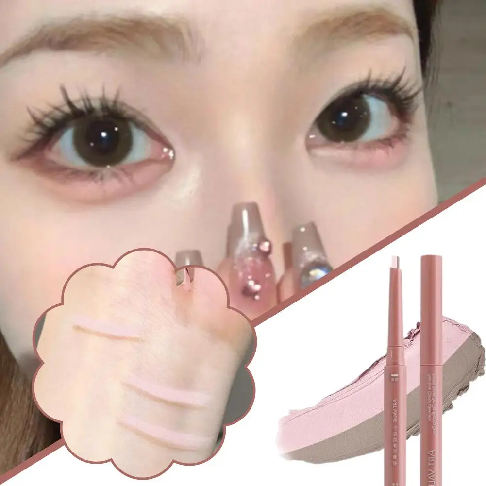 Penna per trucco occhi doppio colore Evidenziatore 2 in 1 in polvere Strumenti per trucco naturale Aspetto sdraiato Penna per occhi Baco da seta Migliora Marrone R0Y1