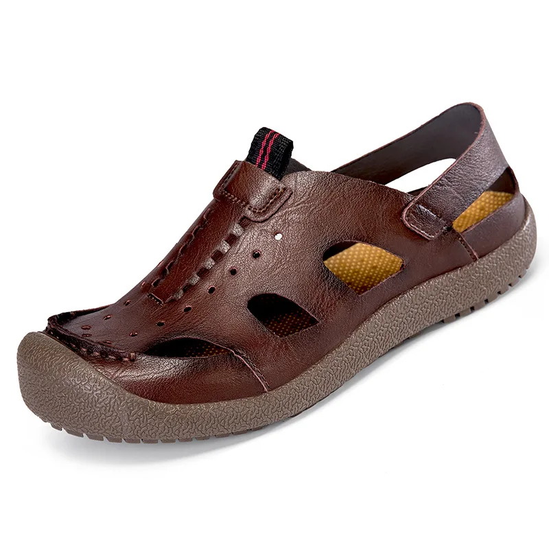 

Men's Casual Leather Sandals Summer Breathable Beach Slippers Anti Slip and Wear-resistant Men's Shoes