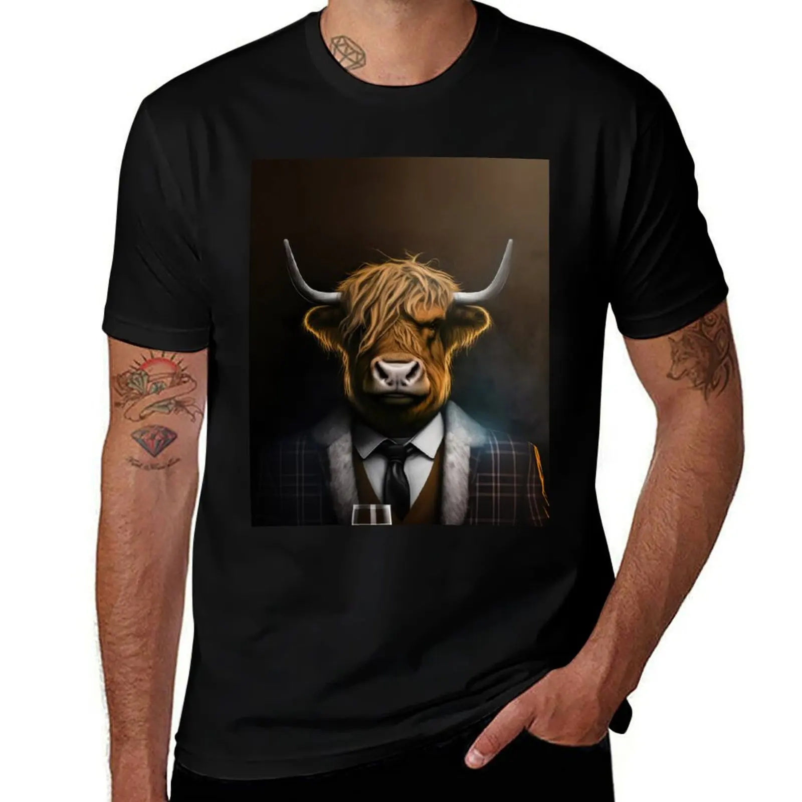 

Scottish highland cattle drink whiskey T-Shirt oversizeds boys whites korean fashion mens white t shirts