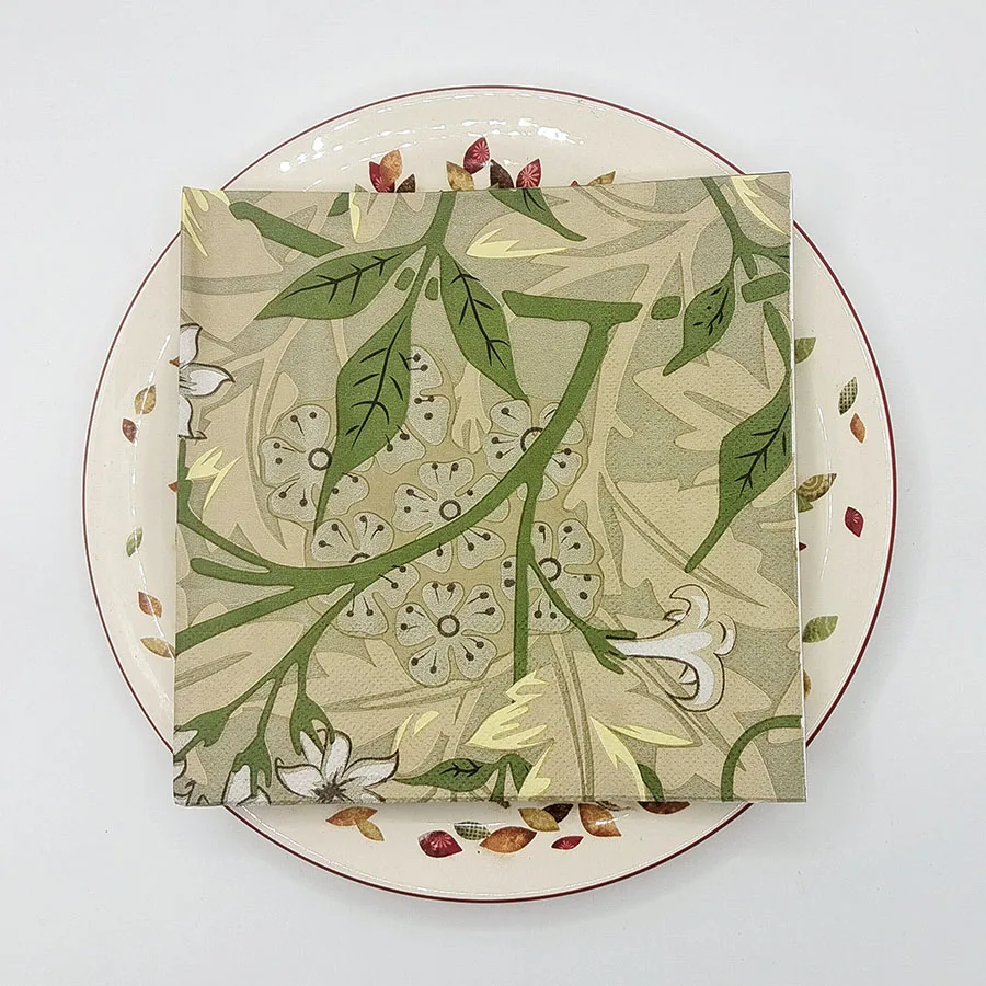 10/20 قطعة مناديل زهور الكاميليا الخضراء 33x33 سنتيمتر ، المناديل الورقية المطبوعة لحفلات الزفاف وأعياد الميلاد لتزيين الطاولة #1