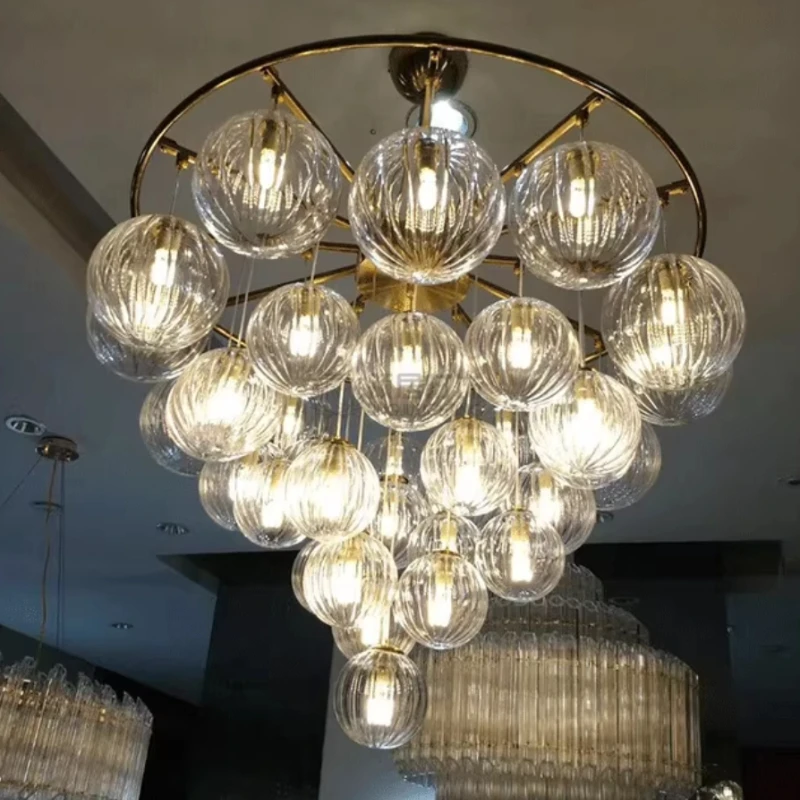 

Современная хромированная многоярусная люстра с LED-подсветкой, роскошный подвесной светильник из стеклянных шаров для гостиной, столовой, лестницы, виллы, подвесная лампа
