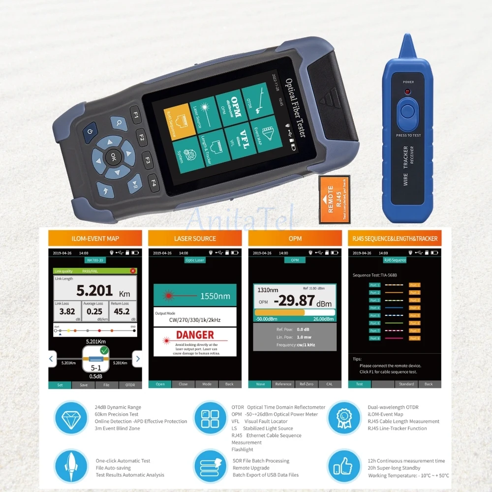 Imagem -02 - Mini Reflectômetro da Fibra Ótica de Cl900 Otdr com Funções Vfl Opm Ols 24db para 64km Ethernet Cabletester Evento Mapa Brandnew o