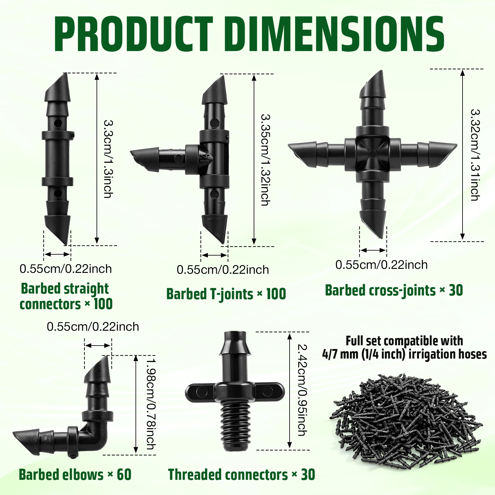 Drip Irrigation Fittings Kit 1/4 Inch 4/7mm Barbed Connectors Tee Elbow Cross Straight Parts For Garden Beds Greenhouse Micro Ir