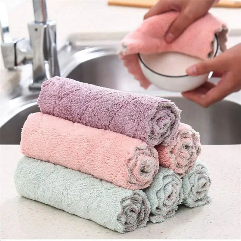 Super Absorbent Kitchen Towels Soft Microfiber Cleaning Cloths Non-stick Oil Dish Cloth Rag For Kitchen Household Dish Towel