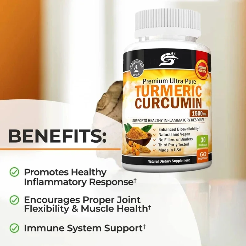 Capsules Of Curcumin Supplements Containing Pepper For High Efficacy Joint Support, Non Genetically Modified, Gluten Free