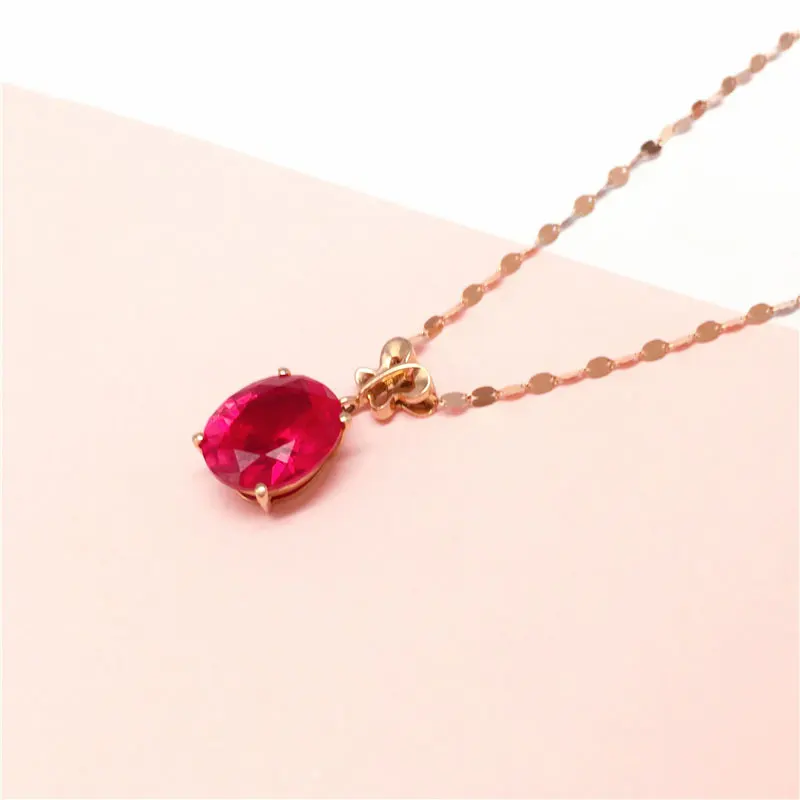 585 Purple Gold 14K Rose Gold Oval Ruby Jewelry Sets Simple Butterfly Necklace Exquisite Fashion Earrings for Women Rings