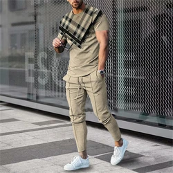 Men's Clothing Men Suit Tracksuit 2 Piece Sets Jogger Outfit 3D Printed Summer Funny Smiley Short Sleeve Men T Shirt+Long Pants