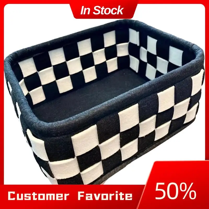 AT03 Cesta de almacenamiento a cuadros elegante superior en blanco y negro, perfecta para uso doméstico, organizador de juguetes y cosméticos