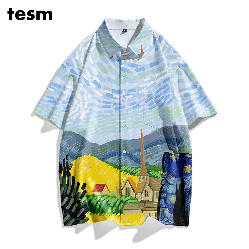 

TESM Мужская красочная рубашка в горошек с коротким рукавом, свободная посадка, повседневные летние пляжные гавайские рубашки, уличная одежда, топ для прогулок для родителей и детей