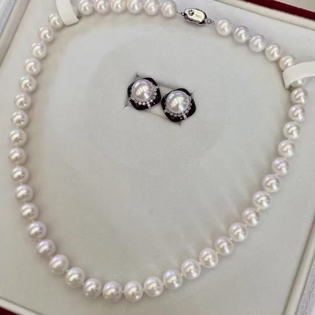 Gorgeous AAAA10-11mm Natural South Sea White Pearl Necklace 18in+Earrings 11-12mm/925s