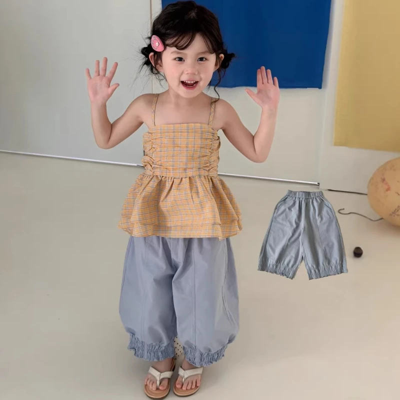 2026 Summer New Solid Color Children's Cotton Soft Sticky Cool Skin Friendly Lace Closure Pants