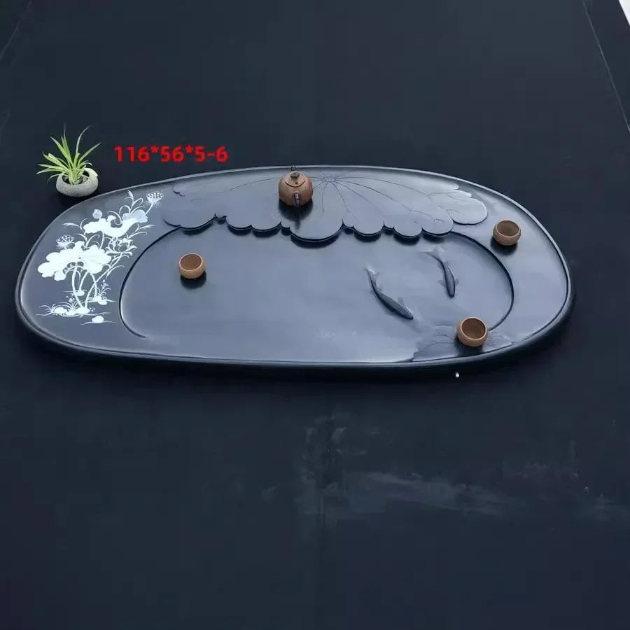 Natural stone material stone  tray, inkstone tea sea set, rough stone tray mobile single-layer study inkstone