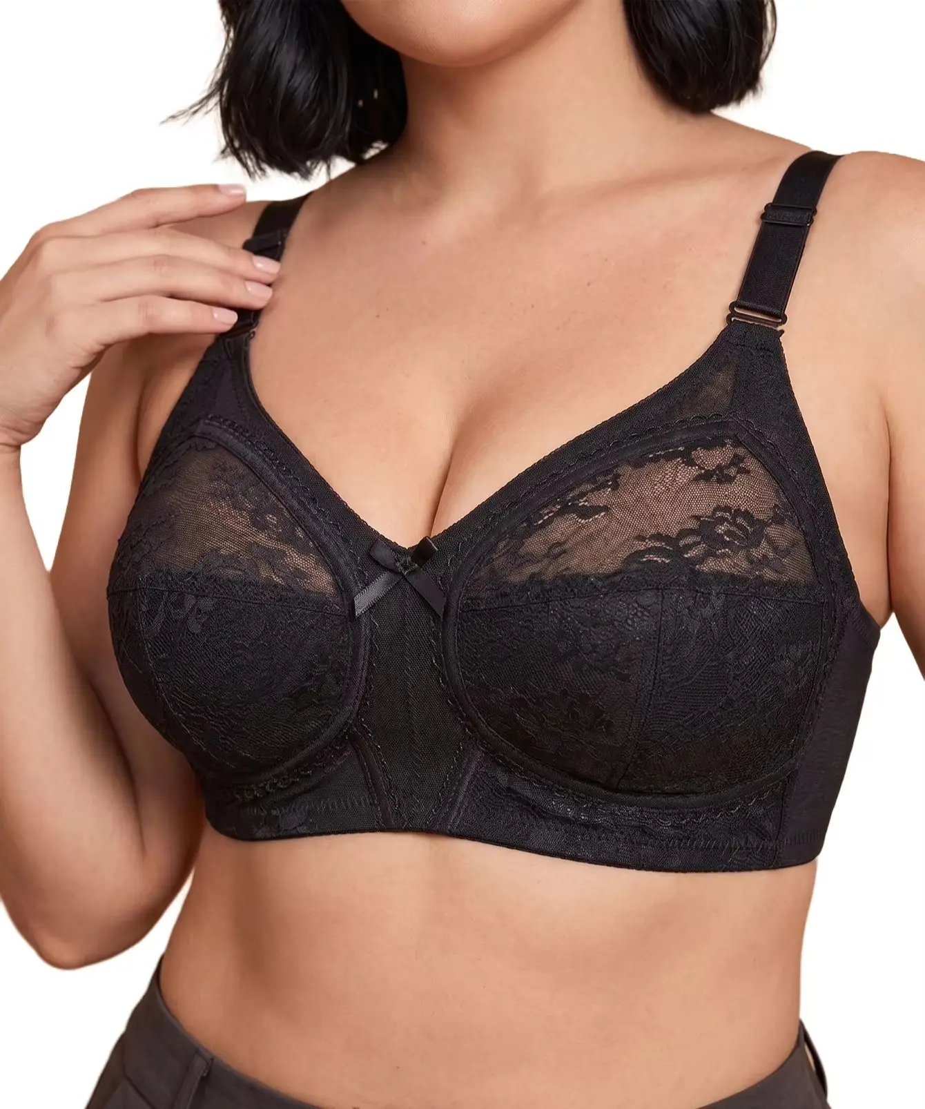 Plus Size Lace Women Bra Wireless Unlined Breast Gathering Bralette Wide Straps Comfort Thin Cup Lingerie Bra image 3