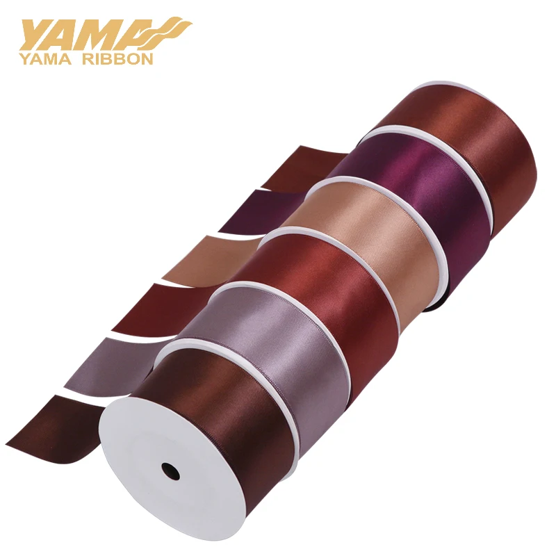 YAMA-Einzelgesichts-Satinband, 100 % dunkelbraune Bänder, handgemachte Rosenblumen, DIY-Party, 50 mm, 57 mm, 63 mm, 75 mm, 89 mm, 100 Yard