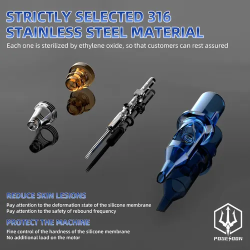 Imagen 2 del producto Agujas de cartucho de tatuaje POSEIDON RS RL RM M1 con cartuchos de seguridad de membrana aguja de tatuaje desechable para artistas de tatuajes