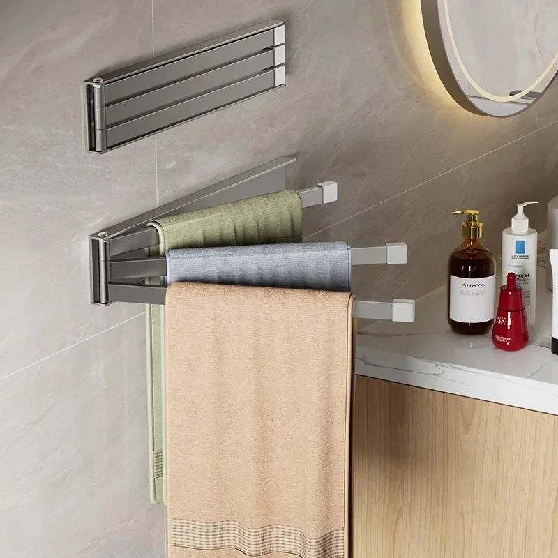 

Вращающаяся вешалка для полотенец из нержавеющей стали 304, вешалка для ванной комнаты без перфорации, складная вешалка для хранения