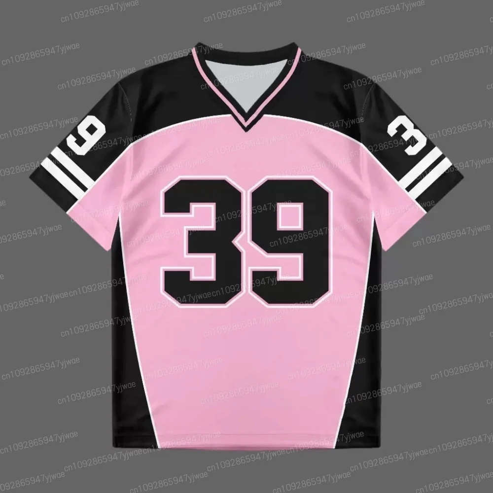 

2025 женская футболка с v-образным вырезом и коротким рукавом с принтом номер 39, летняя футболка, бейсбольные майки, женская повседневная спортивная футболка в полоску