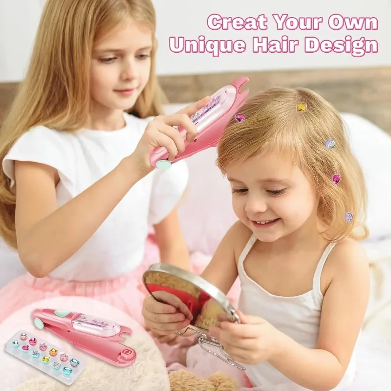 Girls Toys Hair Styling Tool with Reusable Shining Diamonds Pretend Play Toy Gift Hair Gem Stamper Kit Blingling Hair Jewels