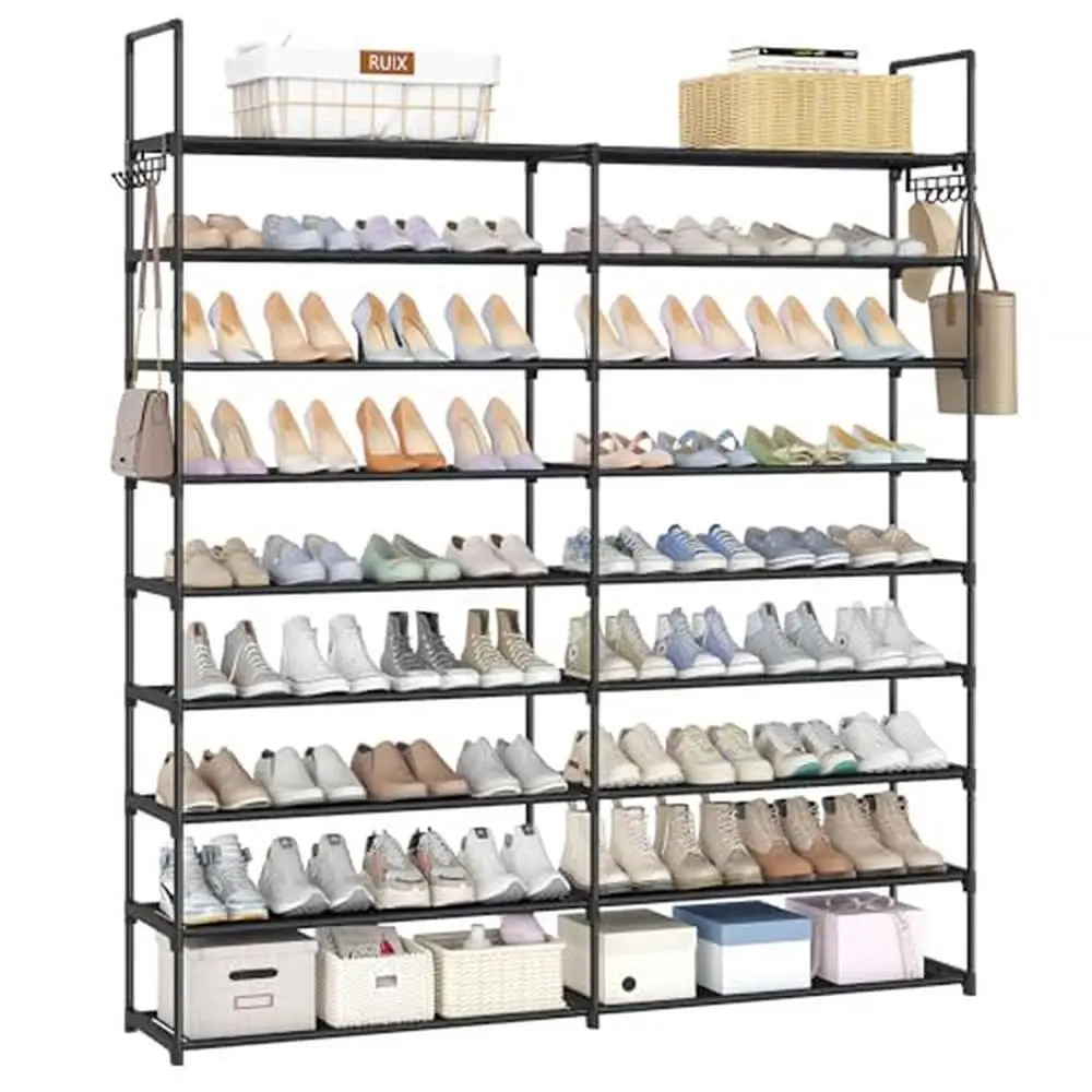 Adjustable 9 Tier Shoe Rack Organizer 72-90 Pairs Sturdy Waterproof Fabric Space Saving Closet Entryway Bedroom Storage Solution