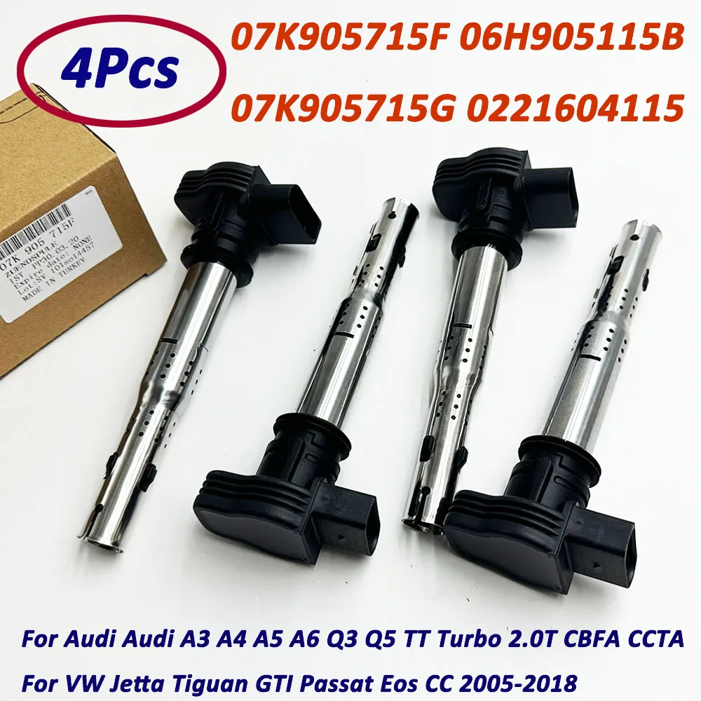 4 pz 07 k905715f 0221604115 bobina di accensione UF575 07 k905715 06 f905115e 06 h905115b per 2005-18 Audi A3 A4 A6 TT Q3 Q5,VW Golf Passat