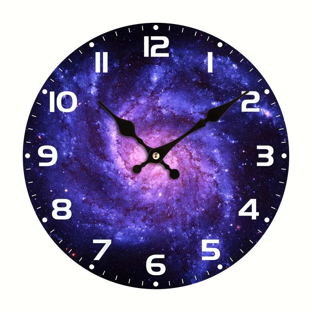 Galaxy-Inspired Silent Wall Clock - Wooden, Battery-Powered for Living Room & Bedroom Clocks Wall Home Decor