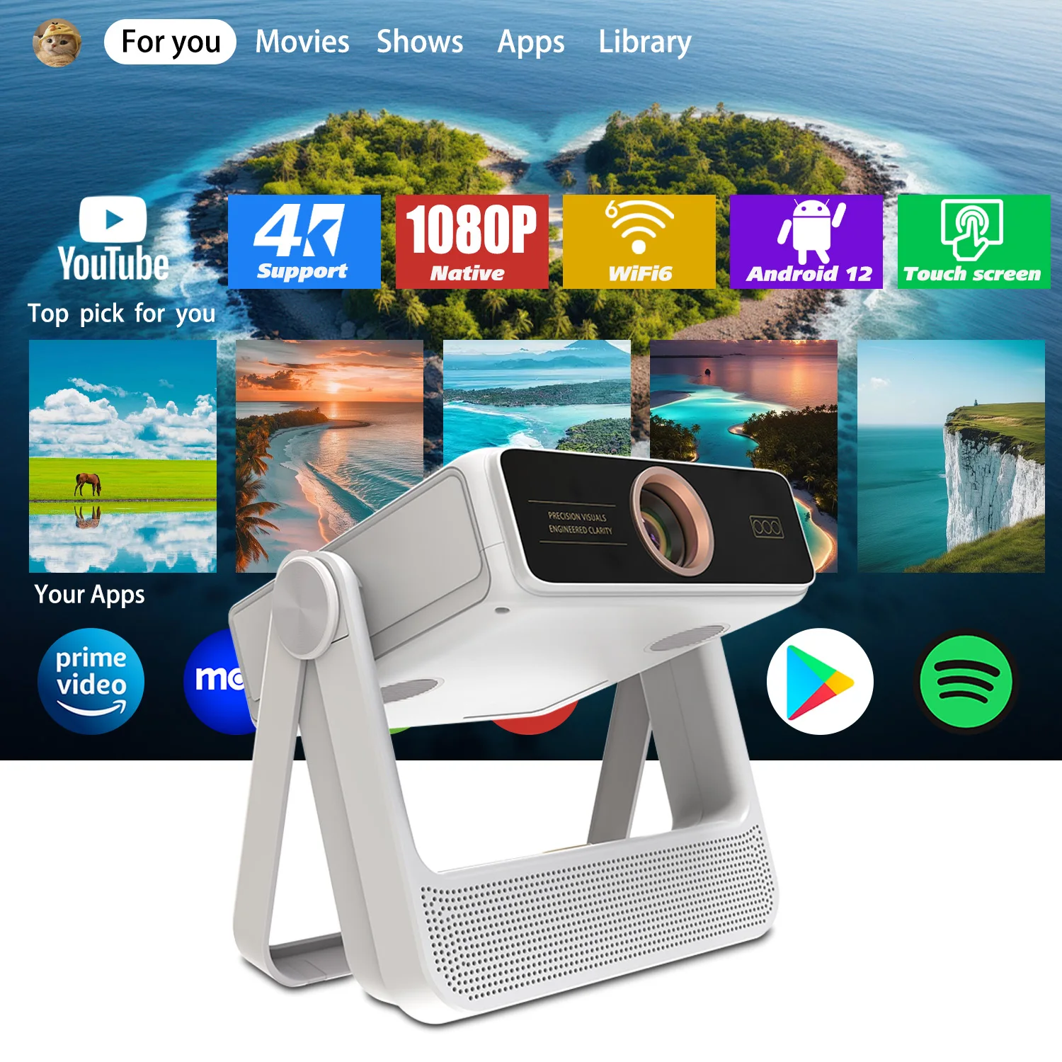

Smart dual - screen projector, Android system, fully automatic focusing and correction, New Year's gift