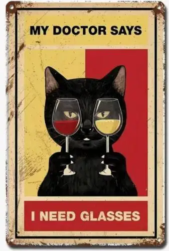 BLACK CAT WINE METAL TIN SIGN MAN CAVE 