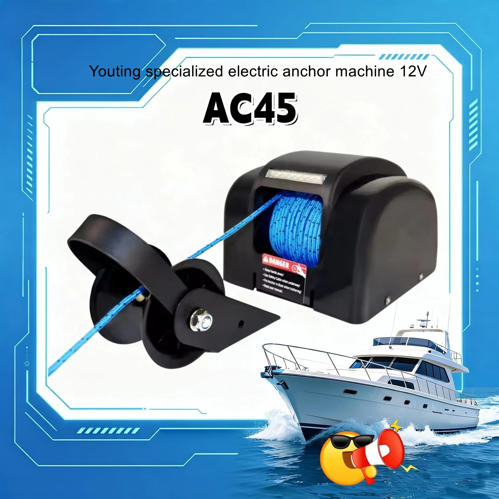 12V electric anchor winch suitable for fresh water automatic anchoring, anchor weight 21kg, yacht ship specific AC45