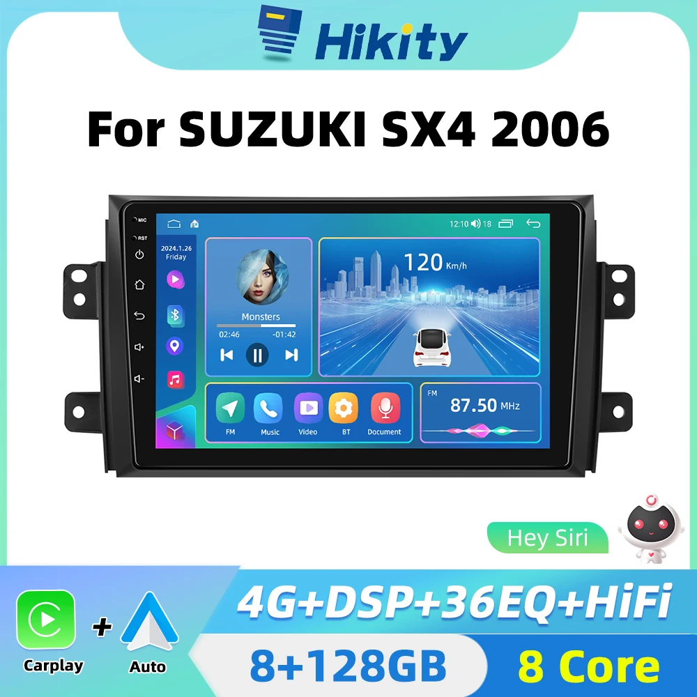 Hikity 2 din Android Car Radio CarPlay For Suzuki SX4 2006 Android Auto Stereo 4G Car Multimedia GPS 2din autoradio