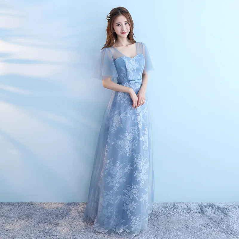 Europeu e americano vestidos de dama de honra longo 2025 nova primavera verão vestidos de noite irmãs grupo magro vestidos de dama de honra