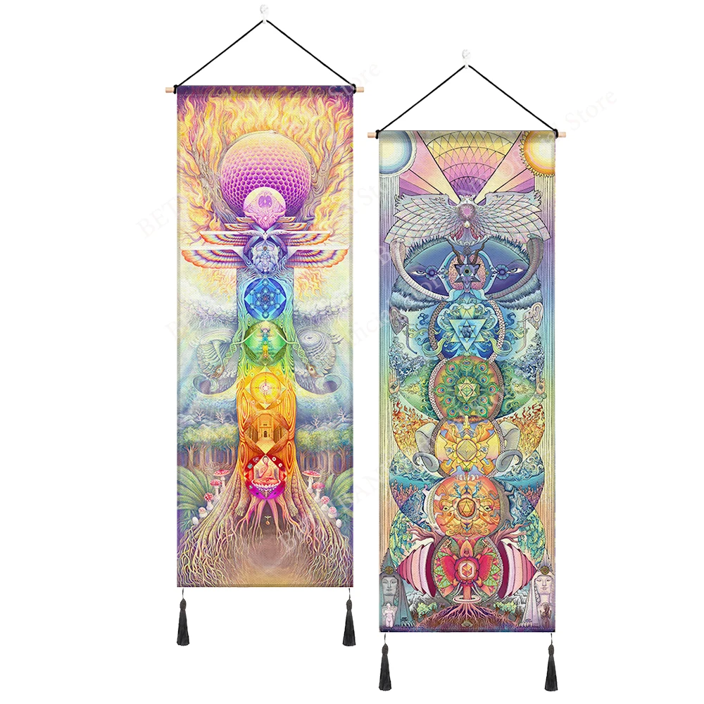 

Visionary Art Chakras Tapestry ,Tree of Life Tapestry Wall Hanging Yoga Meditation Tapestry For Spiritual Room Decor, 45x128cm