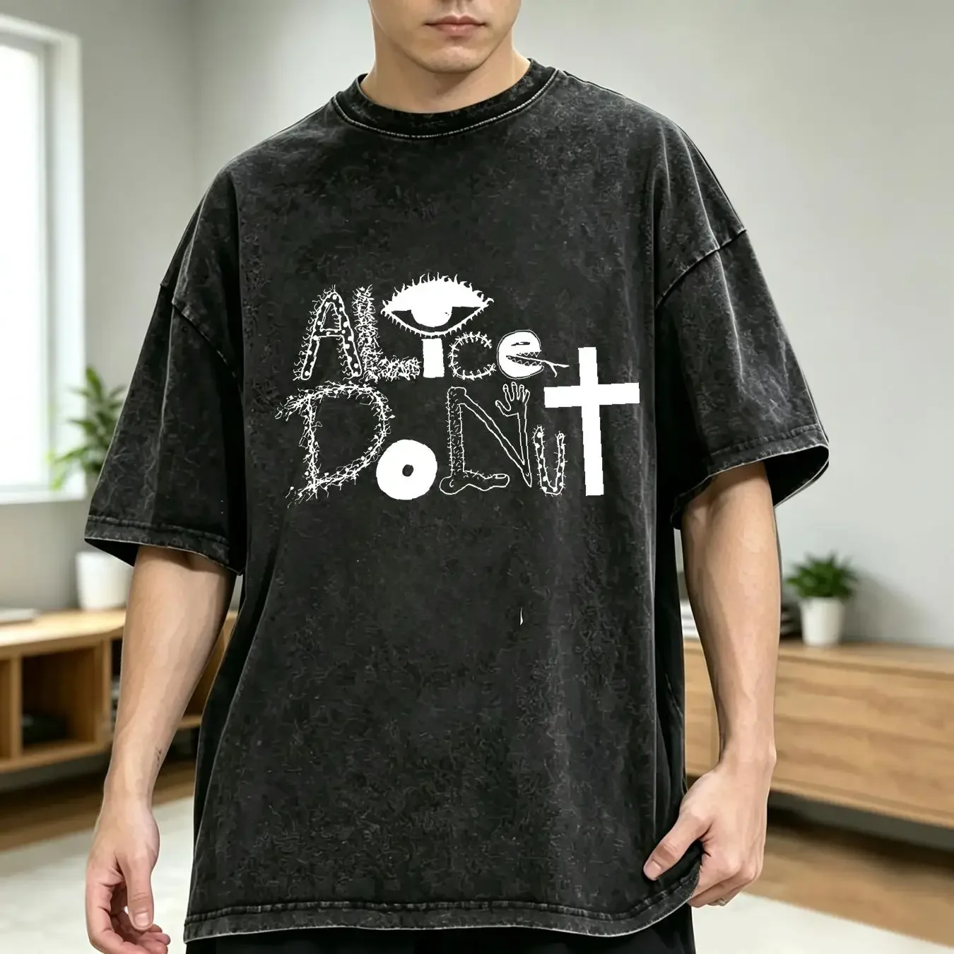 washed T Shirt Alice Donut long or short sleeves vintage Washed Soft Slightly Stylish Unisex streetwear Breathable Comfortable