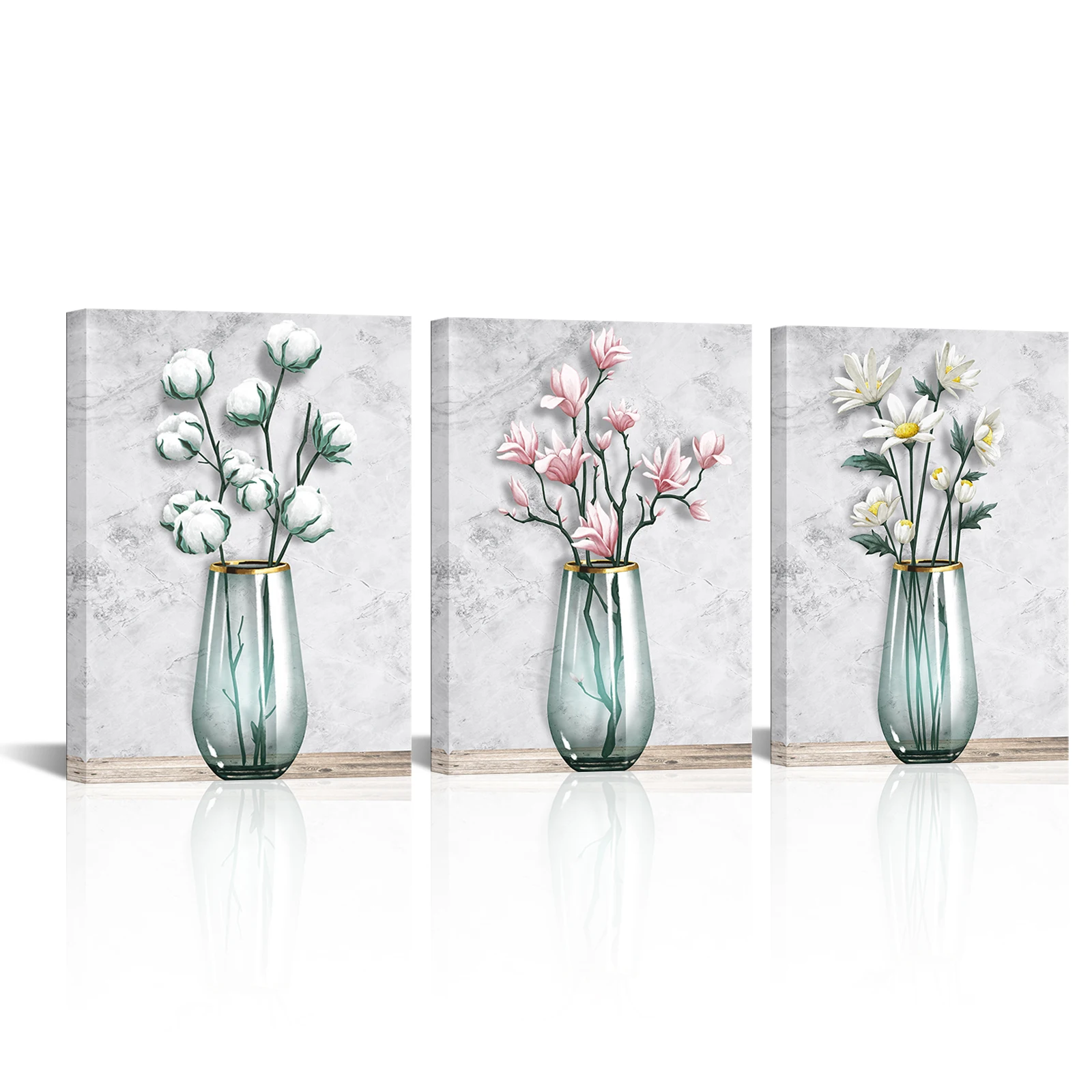 

3 Pieces Flowers In Glass Posters Wall Art Beautiful Flowers Print Canvas Art Modern Style Pictures Living Room Home Decor