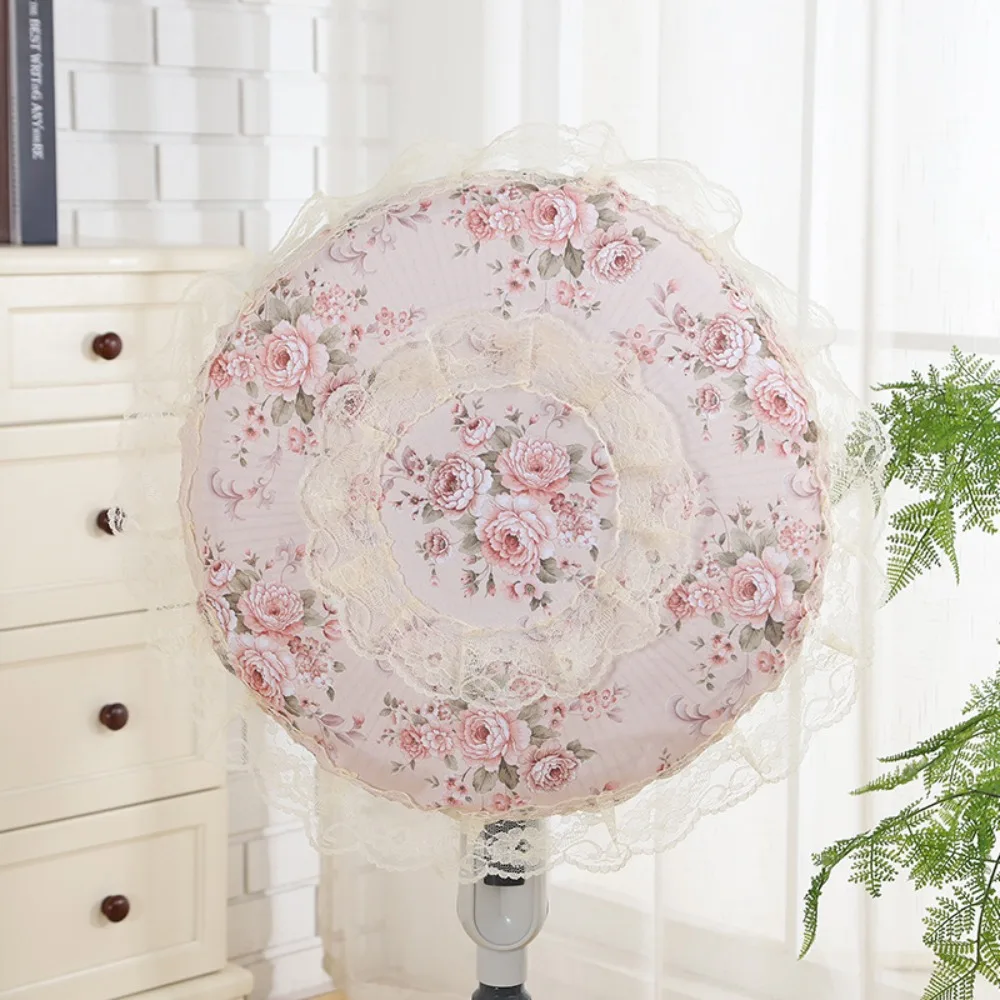 Pastoral Style Lace Electric Fan Cover Round Dust Prevention Standing Fans Protecter Safety Protection All-inclusive