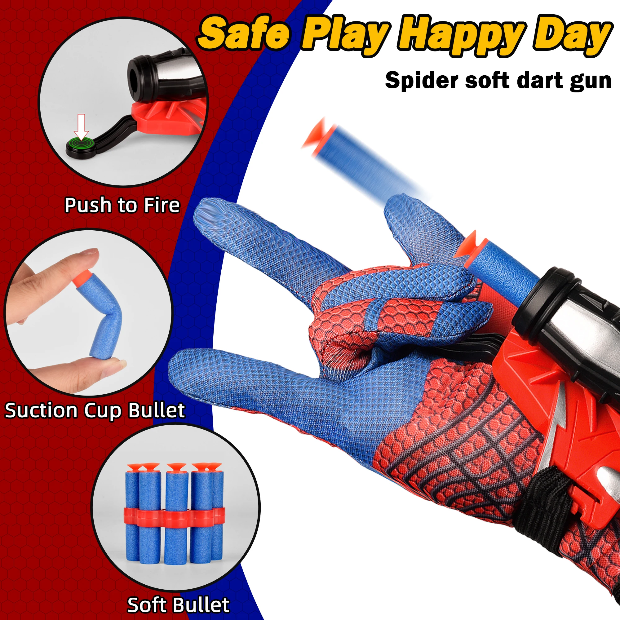 Set Mainan Pelontar Peluru Lembut Jaring Laba-Laba dengan 2 Pelontar, 30 Peluru Lembut & 2 Sarung Tangan untuk Aksi Menembak Bermain Peran Ideal untuk Anak-Anak