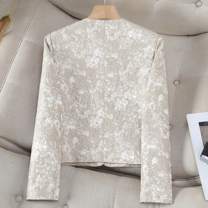 Women Small Fragrance Jacket Long Sleeve O Neck Cardigan Casual Small Blazer Autumn Jacquard Short Jacket Female Tops Outerwear