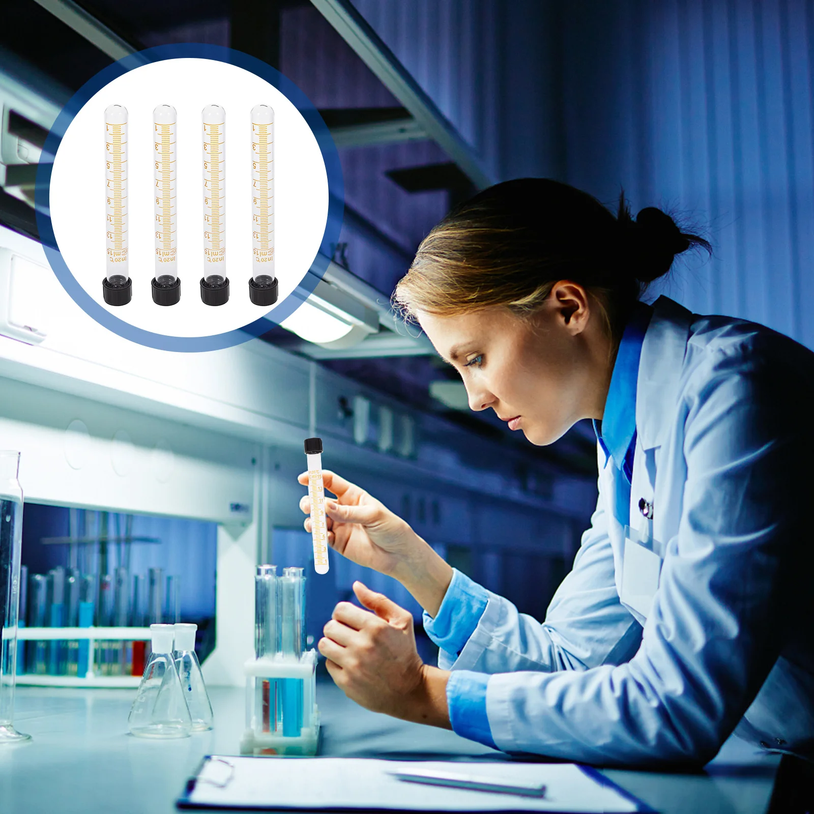 

4Pcs Screw Cap Glass Test Tubes Clear Markings High Temp Resistant for Lab Experiments 15Ml Glass Test Tubes Small Vials