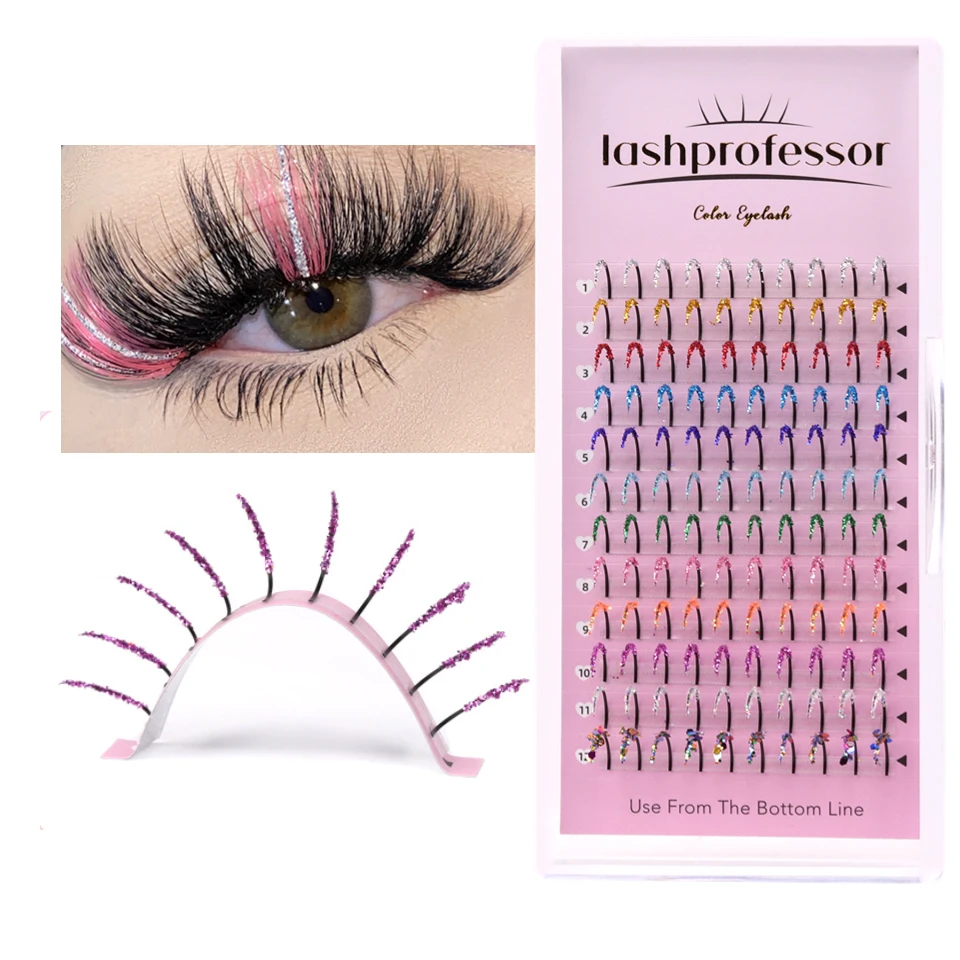 Mix Colored Shiny Glitter Individual Eyelash Extensions Colorful False Russian Volume Make up Lashes For Christmas Party