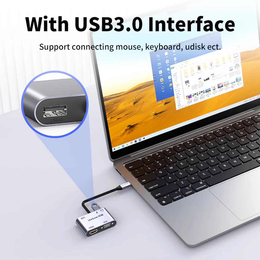 Unnlink 4K USB C إلى HDMI VGA USB PD محور محطة الإرساء نوع C محول ل شاومي ماك بوك سامسونج S20 Dex هواوي