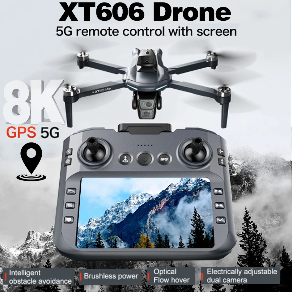 НОВЫЙ XT606 GPS Дрон 8K HD Профессиональная двойная камера 5G WIFI FPV Предотвращение препятствий Бесщеточный радиоуправляемый квадрокоптер Дрон игрушка