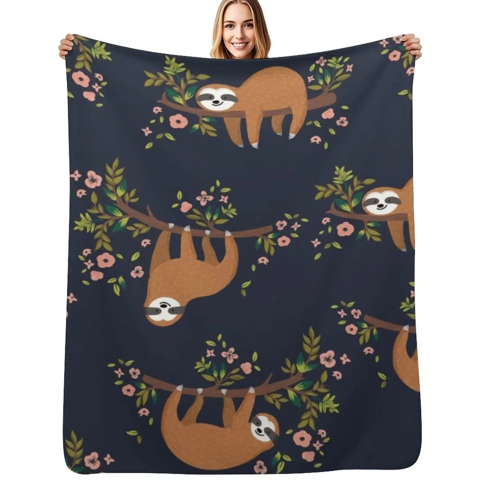 

sloth and flower Throw Blanket Soft Beds Blankets For Bed Picnic Baby Blanket