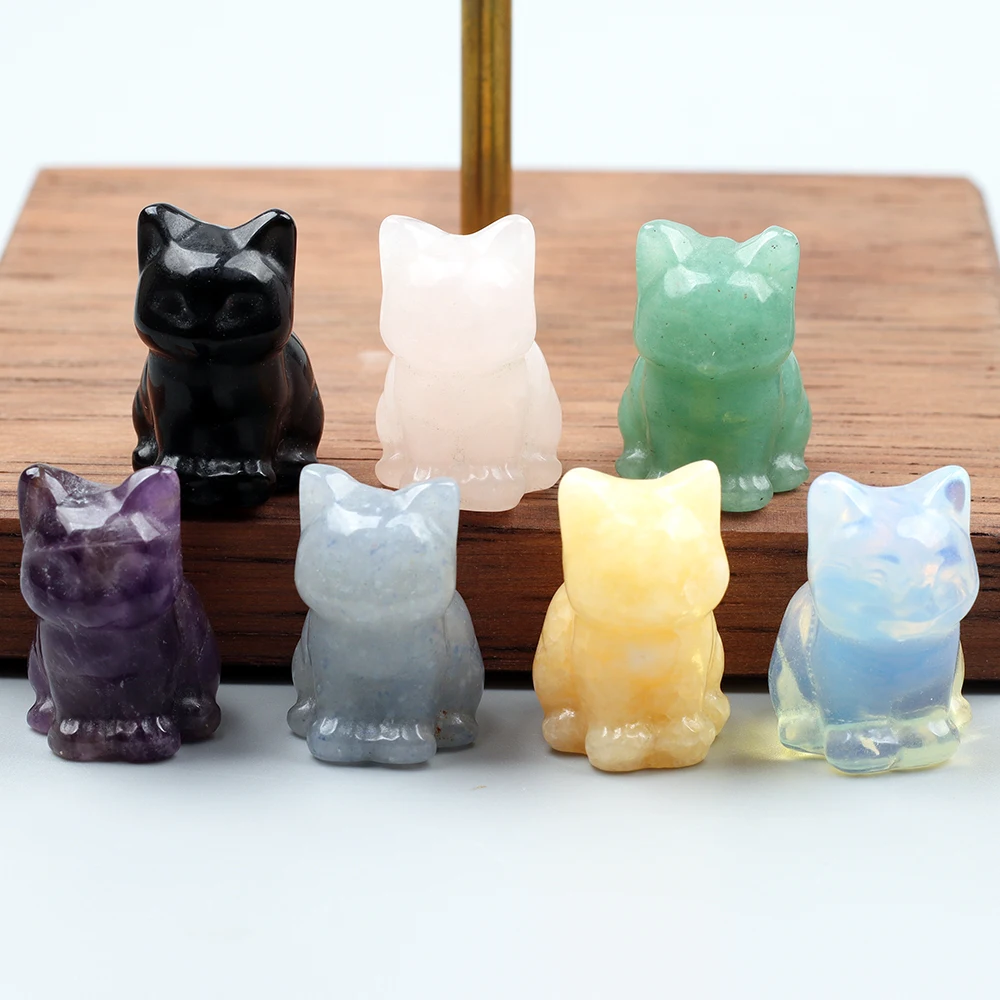 Hand Carved Natural Stone Cat Figurine 1 Inch Amethyst Quartz Jade Kitty Animal Statue for Home Decor