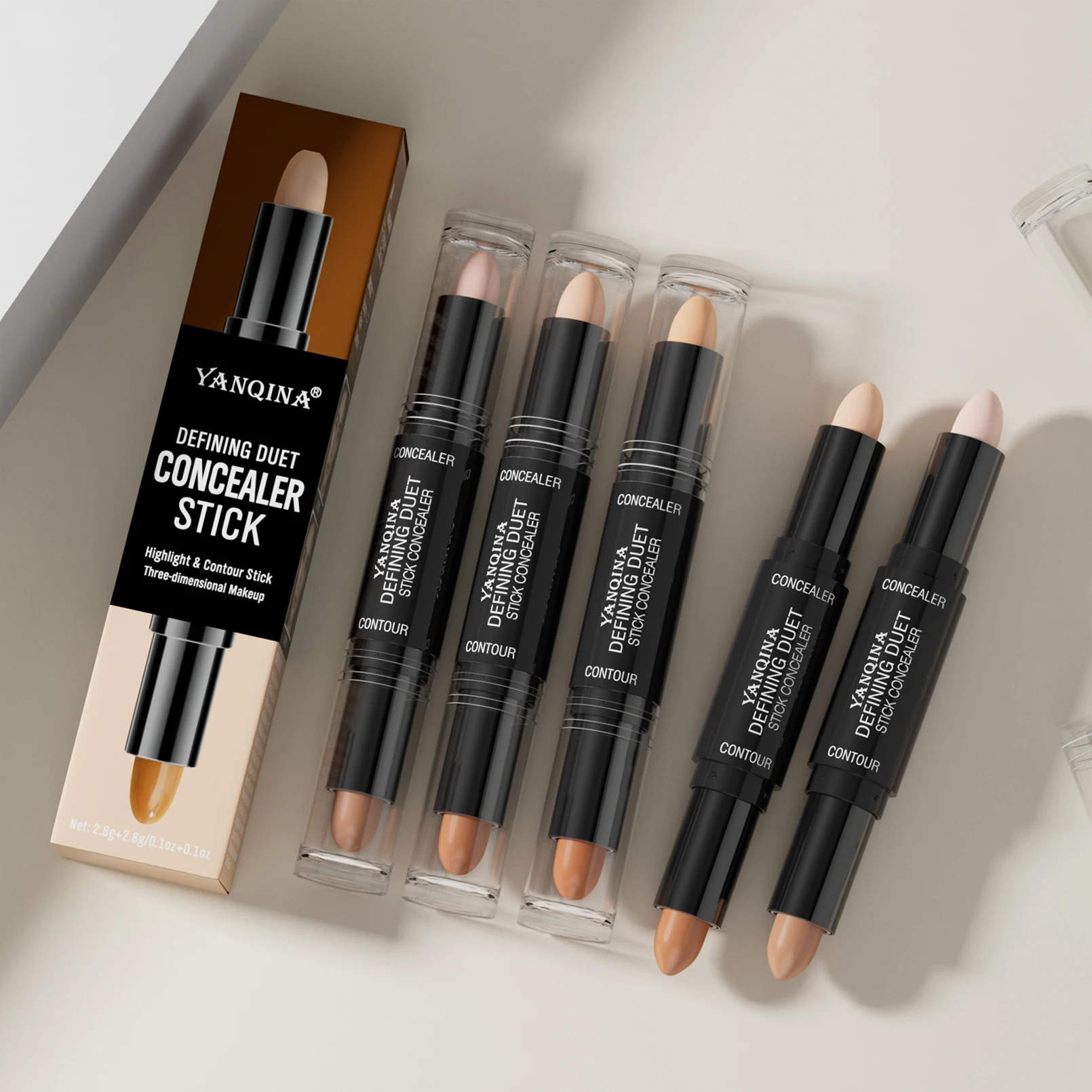 Stichting Markeerstift Dubbele Kop Gezicht Concealer Pen Gezicht Contour Neusschaduw Verfraaiing En Verhelderende Concealer