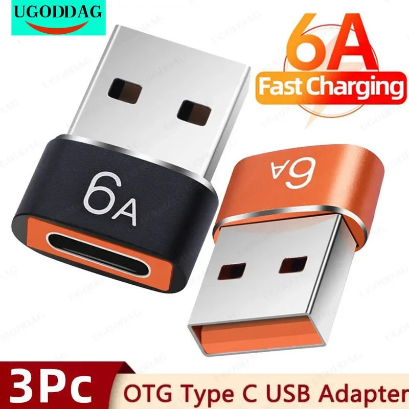 1/3PCS 6A USB  To Type C OTG Adapter USB C Female To USB Male Converter Adaptador for Iphone Xiaomi Samsung Adapter Accessories