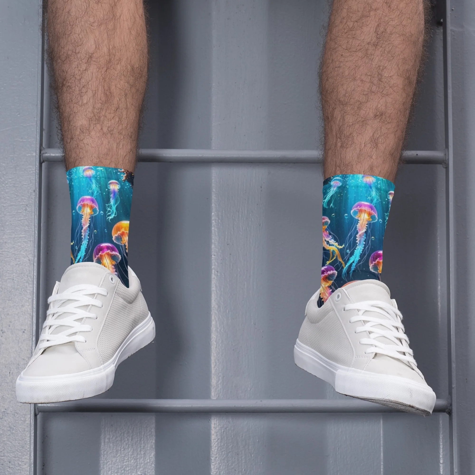 Ocean Light Chaussettes méduses colorées Nouveauté Happy Funny Hip-Hop Chaussettes pour hommes Confortables Mode Loisirs Sports de plein air Chaussettes