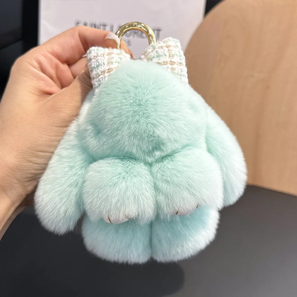 Fashion Pompoms Bow Rabbit Pendant Hanging Ornament Fluffy Bunny Keychain Cartoon Bag Pendant Bag Accessories