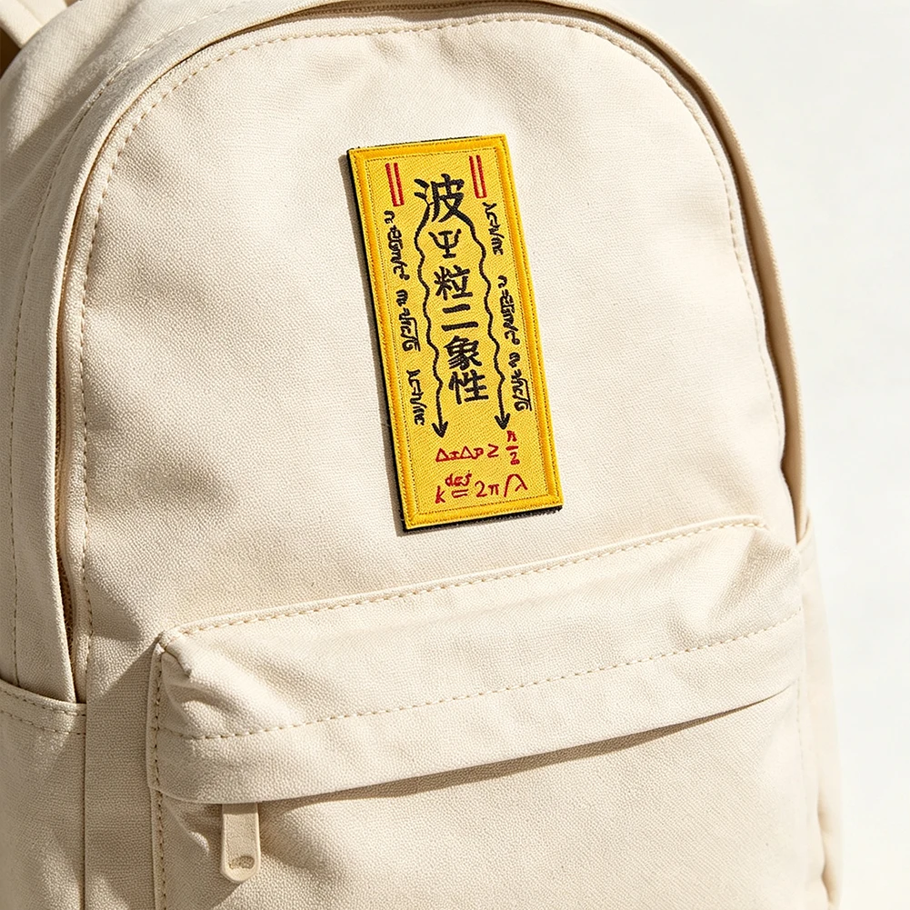 A Pair Square Yellow Hook and Loop Quantum Physics Optical Glass Embroidered Badge Creative Decor Accessory for Backpacks Vests