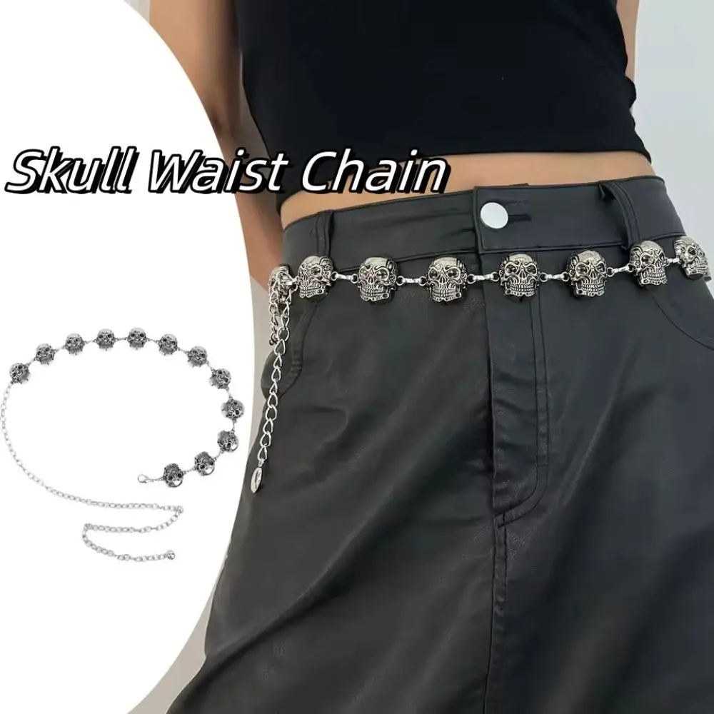 

Simple Silver Skull Waist Chain Punk Adjustable Body Chain Belly Chain Y2K Waistband Girl