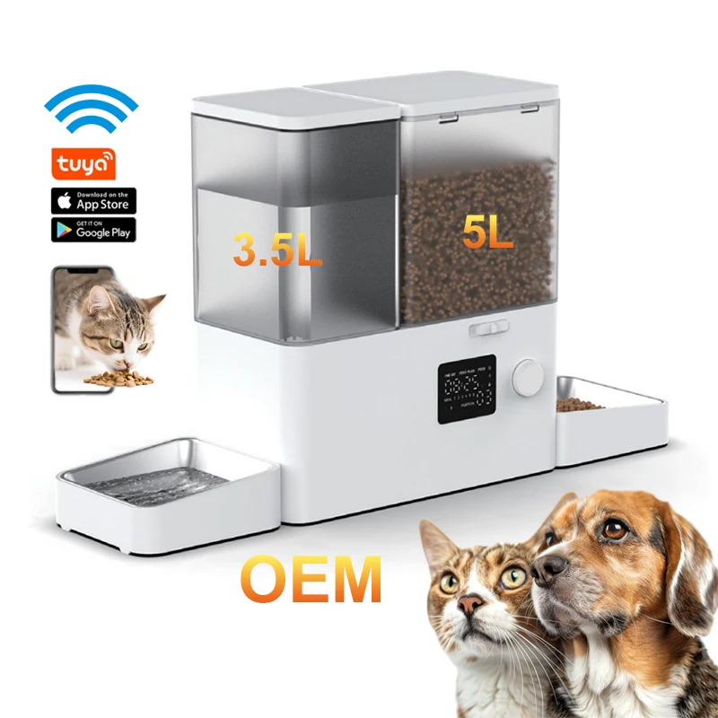 

STLF Factory New Desgin Intelligent 2-in-1 Integrated Pet Water & Grain Feeder WiFi Automatic All-in-One Timed Cat Feeder Dispe